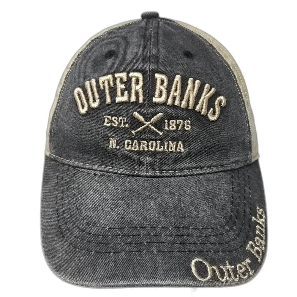 Beach Mart Baseball Cap Black Beige One Size Outer Banks NC Oars Strapback Hat
